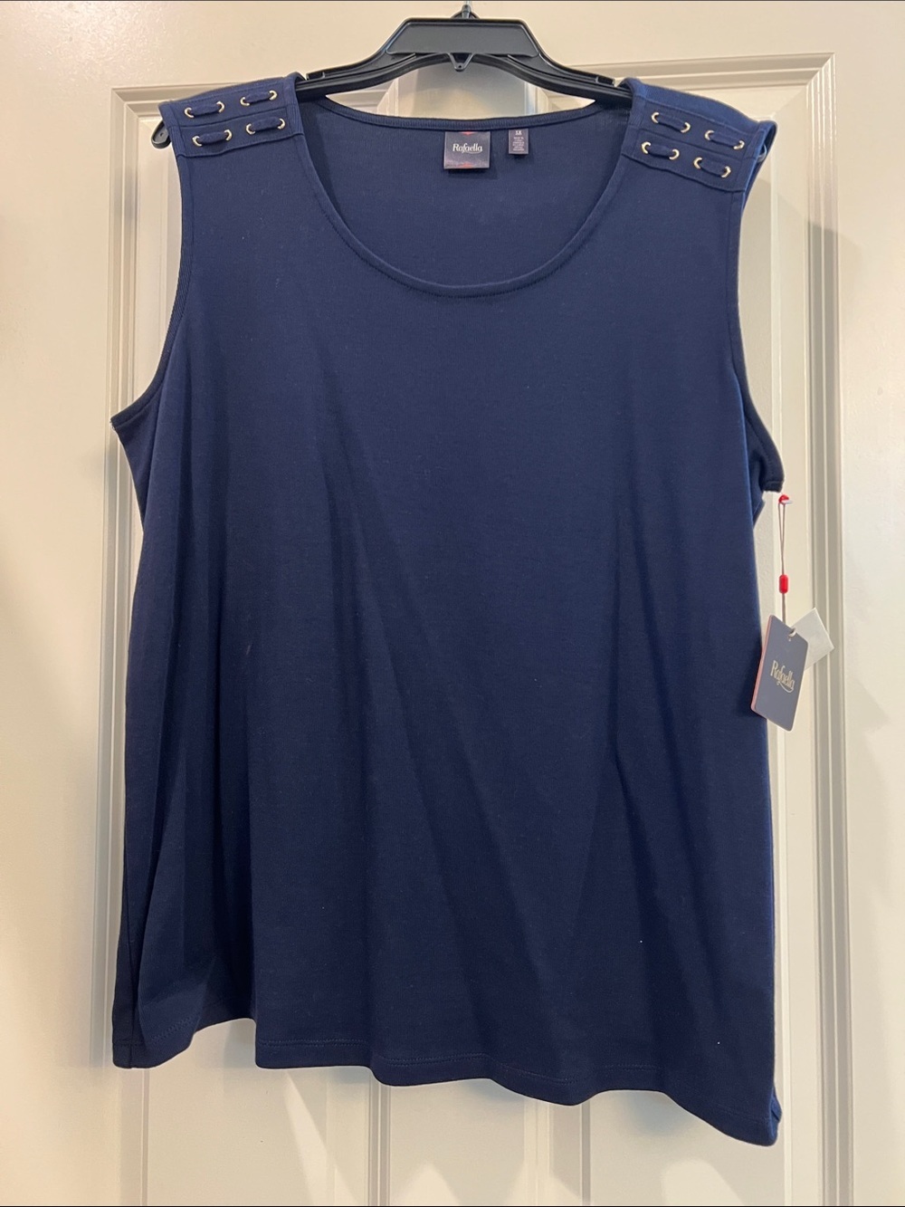 Rafaella Navy Sleeveless Tank with Grommet-Trim Shoulders